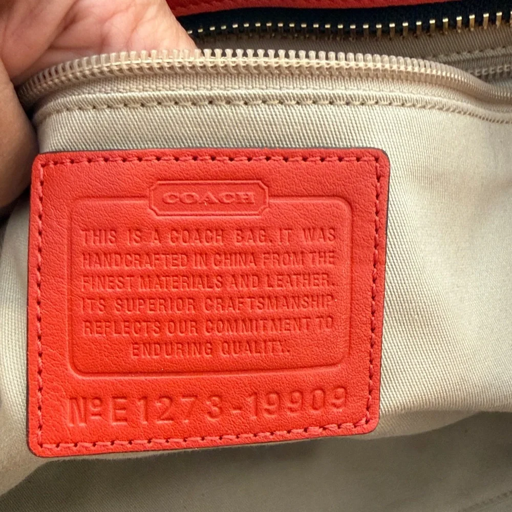 Coach Red, Navy & Tan Leather Satchel with Tassel Accents